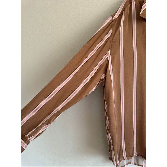 Aerie Pj to Party Pajama Set Button Down Short Size Small Brown Satin Pink - Picture 3 of 10